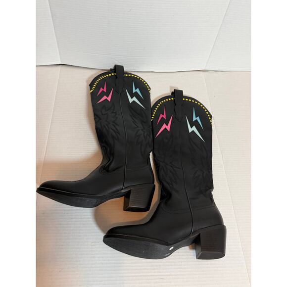 Women's Tall Black Western Lightning Bolt Design Concert Festival Boots Size 40 - Picture 3 of 10